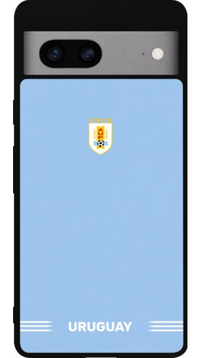 Coque Google Pixel 7a - Silicone rigide noir Maillot de football Uruguay 2026 personnalisable