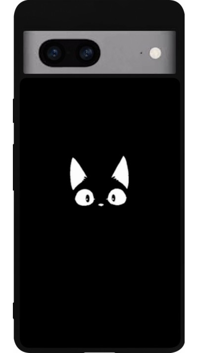 Coque Google Pixel 7a - Silicone rigide noir Funny cat on black