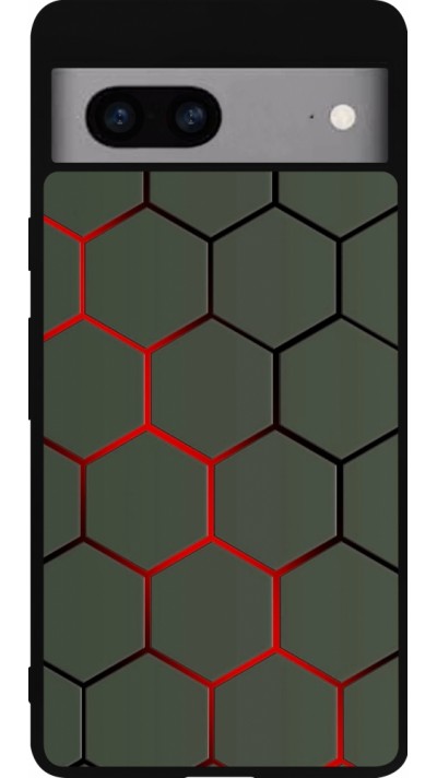 Coque Google Pixel 7a - Silicone rigide noir Geometric Line red