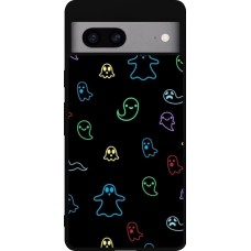 Coque Google Pixel 7a - Silicone rigide noir Halloween 2024 colorful ghosts