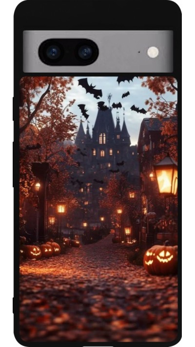 Coque Google Pixel 7a - Silicone rigide noir Halloween 2025 Haunted house