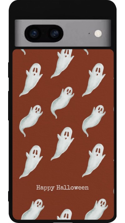 Coque Google Pixel 7a - Silicone rigide noir Halloween 2025 Pattern of ghosts