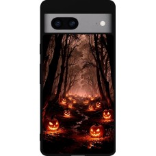 Coque Google Pixel 7a - Silicone rigide noir Halloween 2025 Road of Terrifying Pumpkins