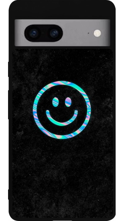 Coque Google Pixel 7a - Silicone rigide noir Happy smiely irisé