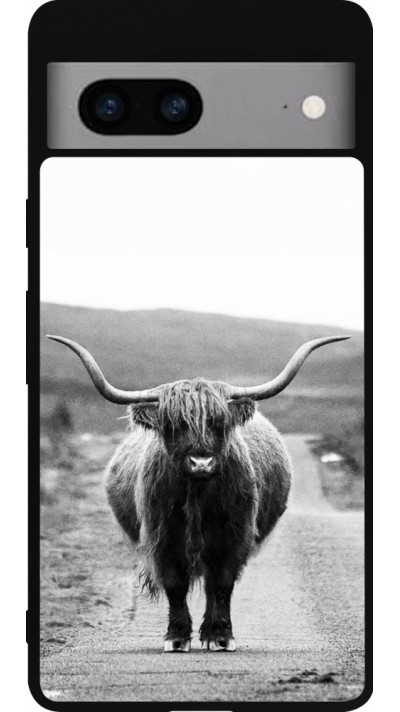 Coque Google Pixel 7a - Silicone rigide noir Highland cattle