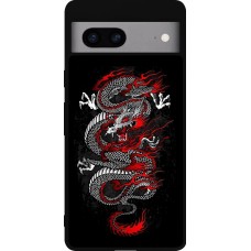Coque Google Pixel 7a - Silicone rigide noir Japanese style Dragon Tattoo Red Black