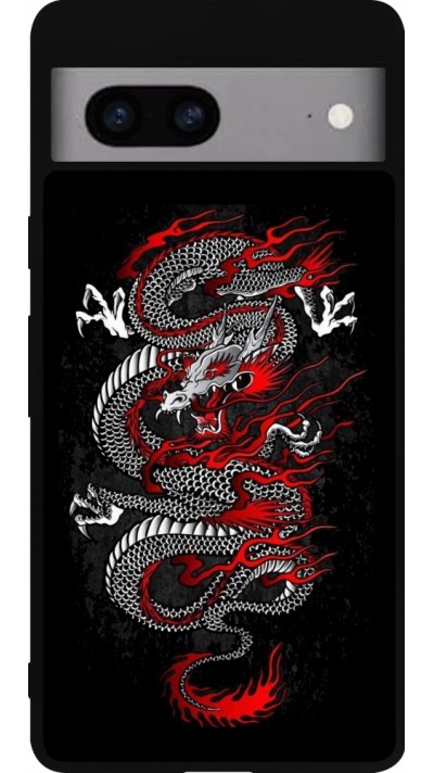 Coque Google Pixel 7a - Silicone rigide noir Japanese style Dragon Tattoo Red Black