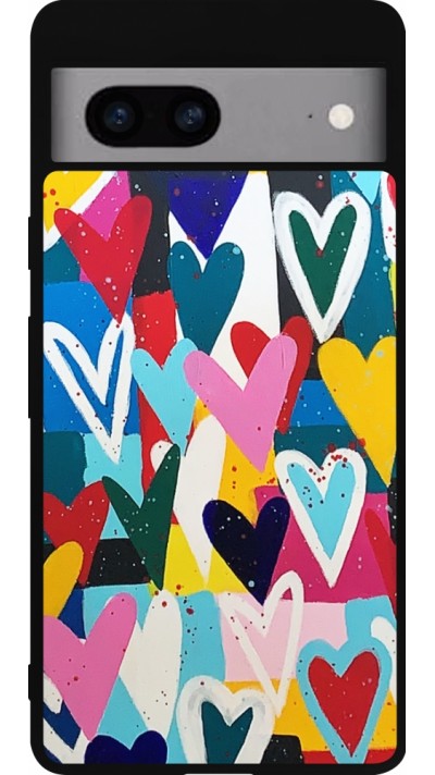 Coque Google Pixel 7a - Silicone rigide noir Joyful Hearts