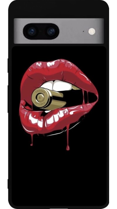 Coque Google Pixel 7a - Silicone rigide noir Lips bullet