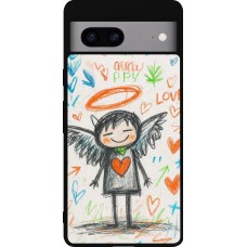 Coque Google Pixel 7a - Silicone rigide noir Little Angel Sketch Love