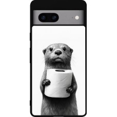 Coque Google Pixel 7a - Silicone rigide noir Loutre papier de toilette