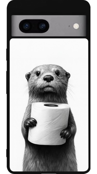 Coque Google Pixel 7a - Silicone rigide noir Loutre papier de toilette