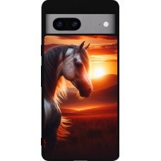 Coque Google Pixel 7a - Silicone rigide noir Majestic Sunset Horse
