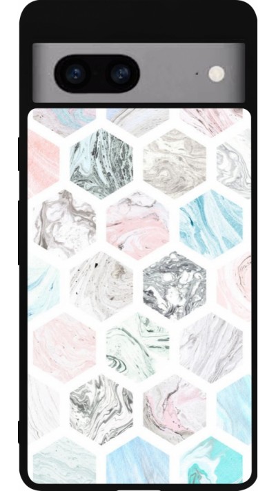 Coque Google Pixel 7a - Silicone rigide noir Marble Everything