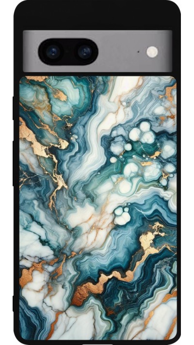 Coque Google Pixel 7a - Silicone rigide noir Marbre Vert Bleu Doré
