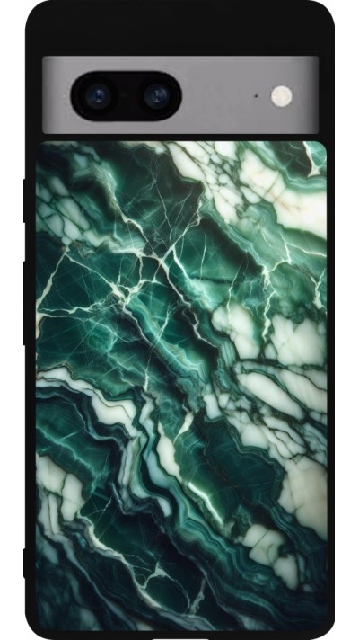 Coque Google Pixel 7a - Silicone rigide noir Marbre vert majestueux