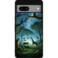 Coque Google Pixel 7a - Silicone rigide noir Paradis des animaux exotiques