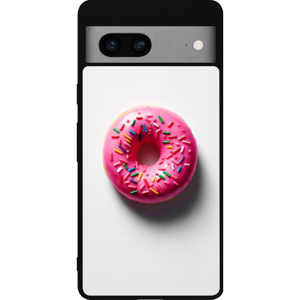 Google Pixel 7a Case Hülle - Silikon schwarz Weisser Hintergrund, pinker Donut