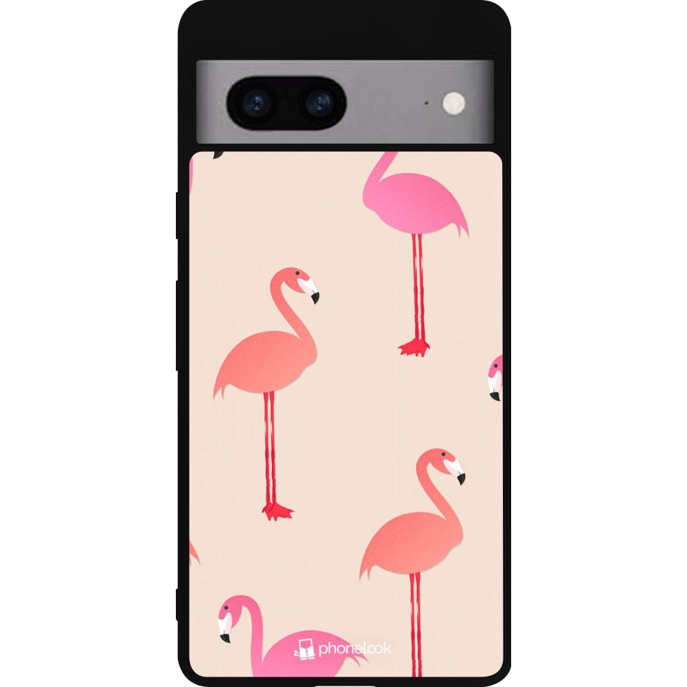 Google Pixel 7a Case Hülle - Silikon schwarz Pink Flamingos Pattern