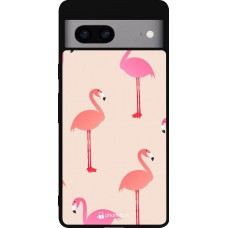 Google Pixel 7a Case Hülle - Silikon schwarz Pink Flamingos Pattern