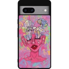 Coque Google Pixel 7a - Silicone rigide noir Psychedelic pink mushroom
