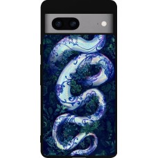 Coque Google Pixel 7a - Silicone rigide noir Serpent Blue Anaconda