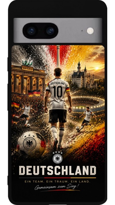 Coque Google Pixel 7a - Silicone rigide noir Football Allemagne splash 2026