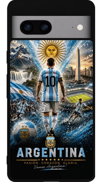 Coque Google Pixel 7a - Silicone rigide noir Football Argentine splash 2026