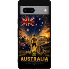 Coque Google Pixel 7a - Silicone rigide noir Football Australie splash 2026