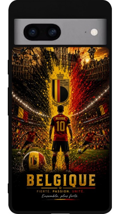 Coque Google Pixel 7a - Silicone rigide noir Football Belgique splash 2026