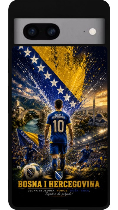 Coque Google Pixel 7a - Silicone rigide noir Football Bosnie-Herzégovine splash 2026