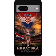 Coque Google Pixel 7a - Silicone rigide noir Football Croatie splash 2026