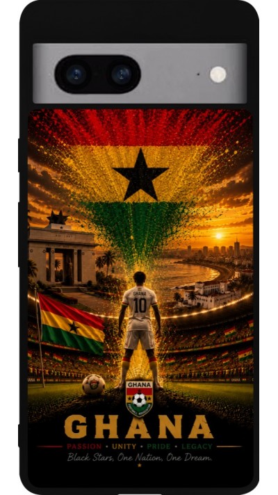Coque Google Pixel 7a - Silicone rigide noir Football Ghana splash 2026