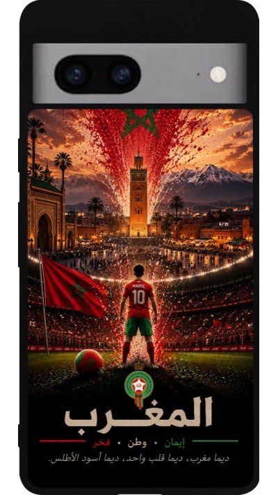 Coque Google Pixel 7a - Silicone rigide noir Football Maroc splash 2026
