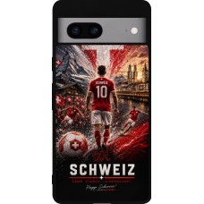 Coque Google Pixel 7a - Silicone rigide noir Football Schweiz splash 2026