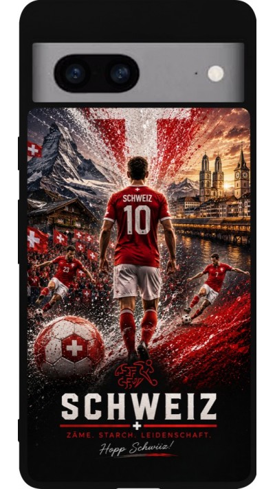 Coque Google Pixel 7a - Silicone rigide noir Football Schweiz splash 2026