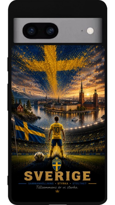 Coque Google Pixel 7a - Silicone rigide noir Football Suède splash 2026