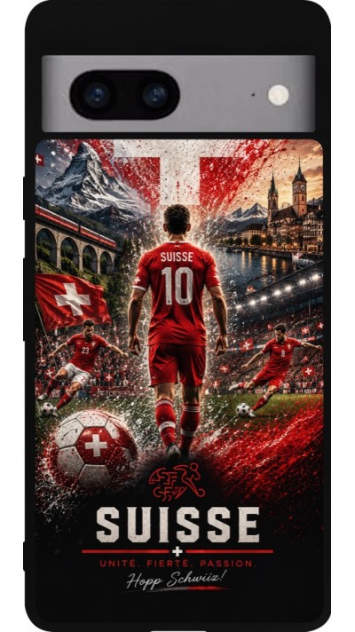 Coque Google Pixel 7a - Silicone rigide noir Football Suisse splash 2026