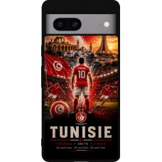 Coque Google Pixel 7a - Silicone rigide noir Football Tunisie splash 2026