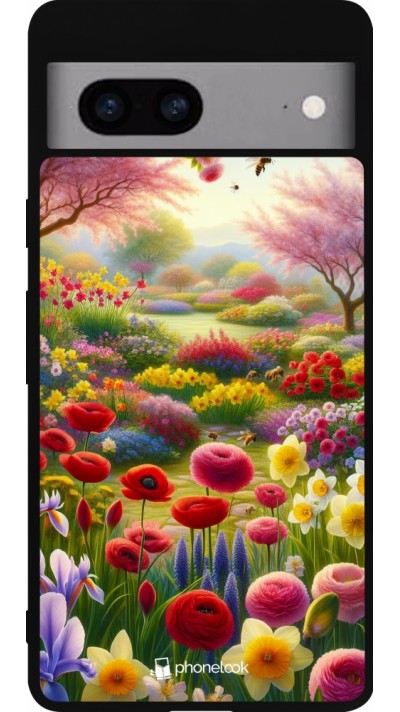 Coque Google Pixel 7a - Silicone rigide noir Spring 25 Bouquet printemps