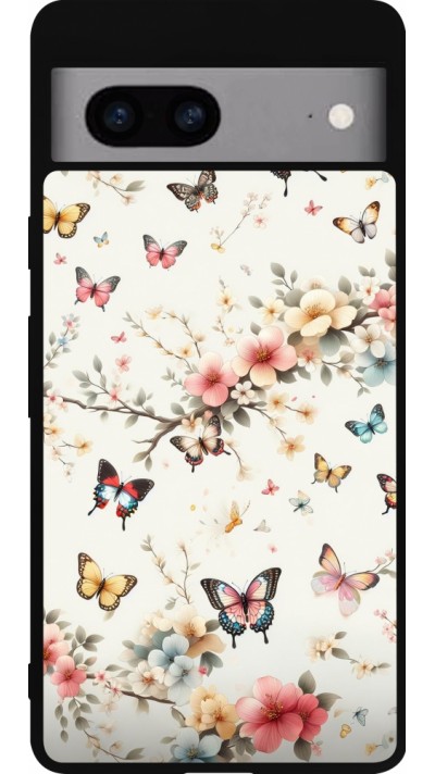 Coque Google Pixel 7a - Silicone rigide noir Spring 25 Papillons Légers
