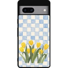 Coque Google Pixel 7a - Silicone rigide noir Blue vichy tulips Spring 2026