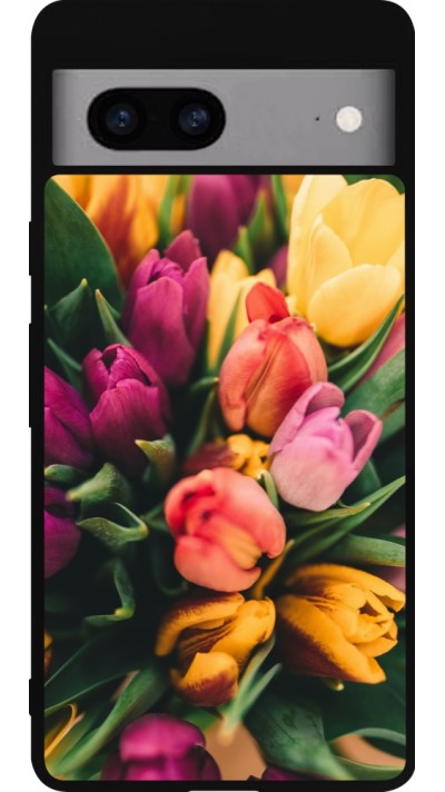 Coque Google Pixel 7a - Silicone rigide noir Bouquet of tulips Spring 2026