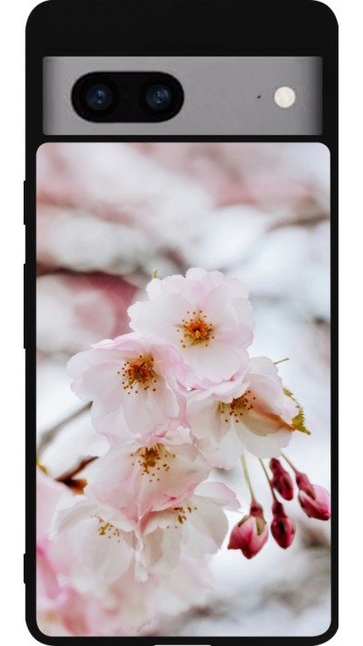 Coque Google Pixel 7a - Silicone rigide noir Cherry tree Spring 2026
