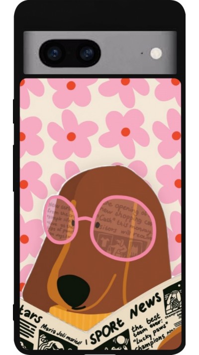Coque Google Pixel 7a - Silicone rigide noir Dog with newspaper Spring 2026