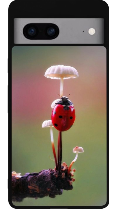 Coque Google Pixel 7a - Silicone rigide noir Ladybird on a mushroom Spring 2026