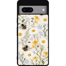 Coque Google Pixel 7a - Silicone rigide noir Pattern bees Spring 2026