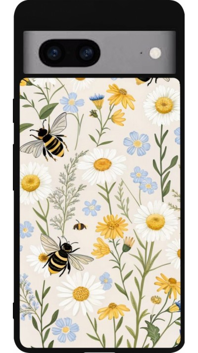 Coque Google Pixel 7a - Silicone rigide noir Pattern bees Spring 2026