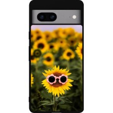 Coque Google Pixel 7a - Silicone rigide noir Sunflower with glasses Spring 2026