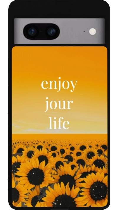 Coque Google Pixel 7a - Silicone rigide noir Summer 2025 Enjoy your life
